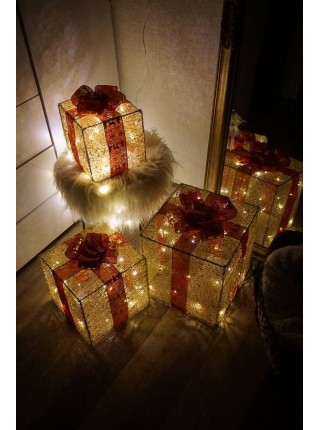 Новогодняя LED гирлянда Подарки 45 см, 3 шт, золотой