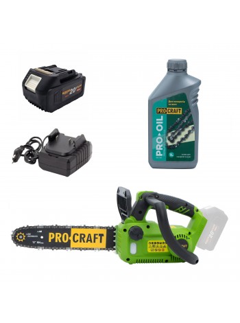 Акумуляторна ланцюгова пила Procraft PKA42Li + 1 акб 4Аг + ЗП charger20/1 + Олива для ланцюга 1л